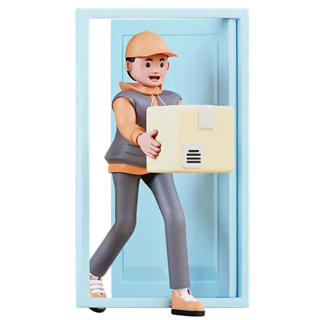 Courier Opened Door  3D Illustration